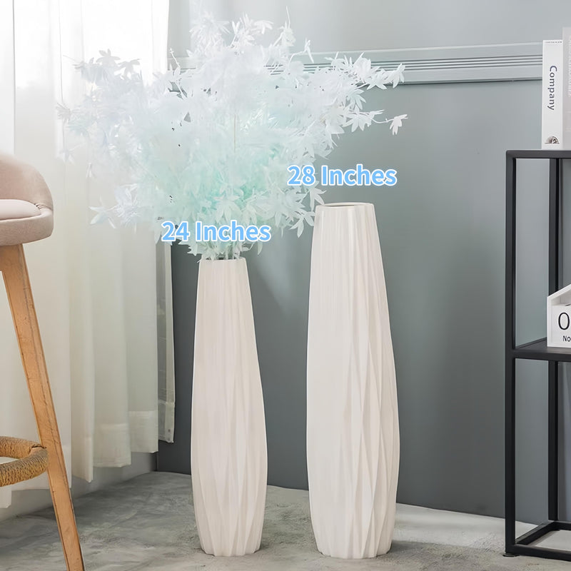 DJYY White Tall Floor Vase, 28" Ceramic Standing Flower Vase, Large Decorative for Living Room, Bedroom,Glossy Glaze,Wedding Gift