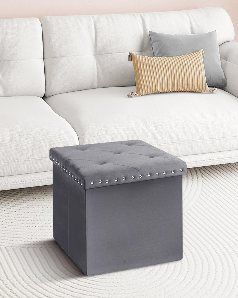 Bonlife Velvet Ottoman with Storage, Extra Large Storage Boxes with Lids, Folding Ottoman Bench Seat, Footstool for Living Room,110X40X40cm