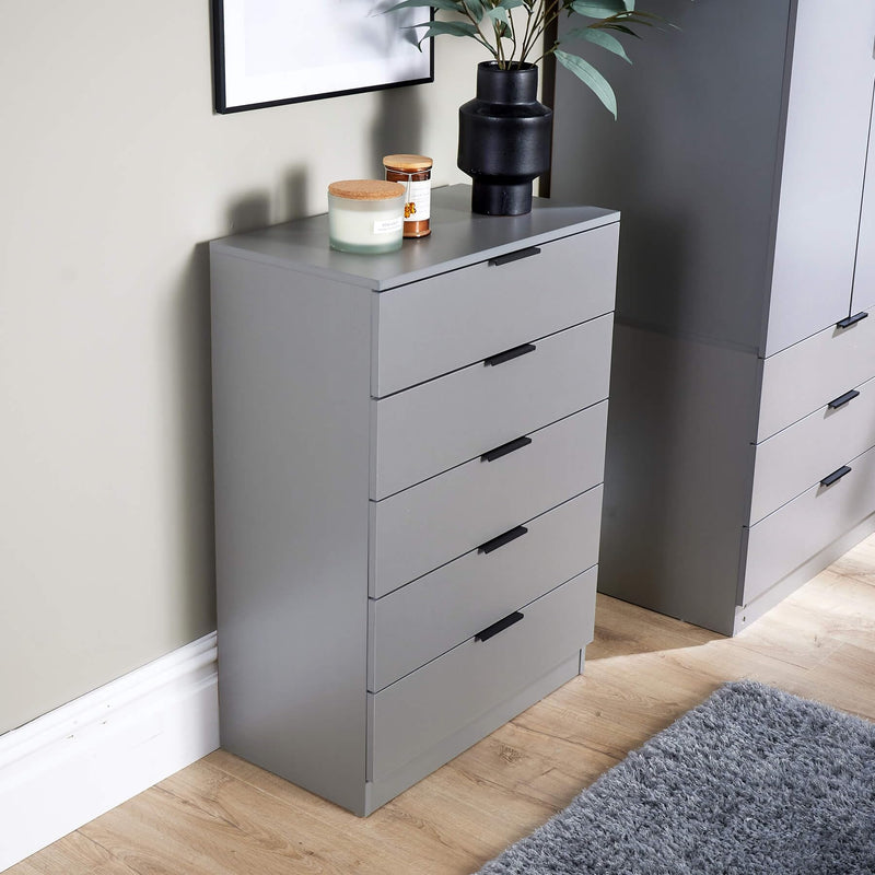 Home Source Bedroom Chest of Drawers Clothing Storage Cabinet, 6 Drawers, Grey
