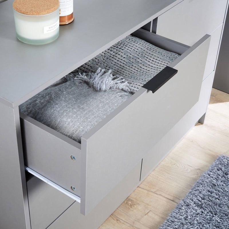 Home Source Bedroom Chest of Drawers Clothing Storage Cabinet, 6 Drawers, Grey