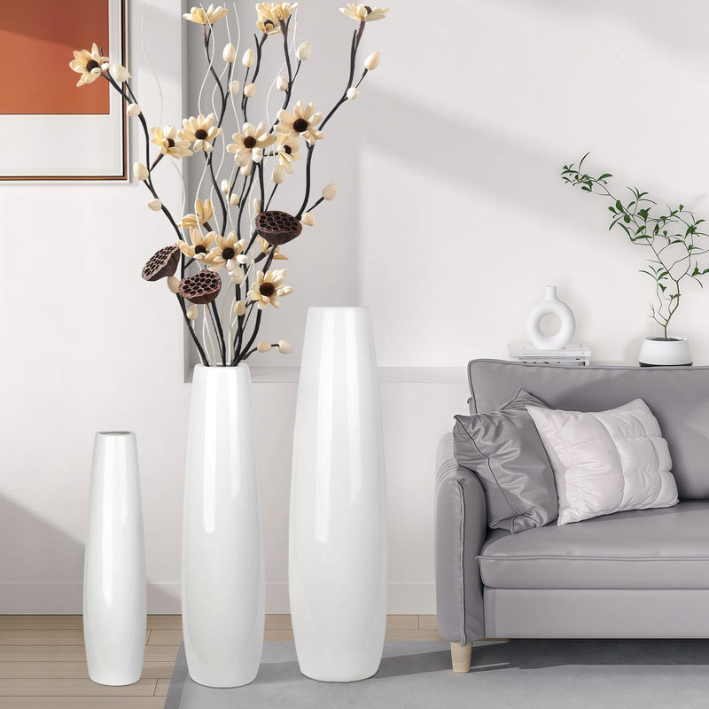 DJYY White Tall Floor Vase, 28" Ceramic Standing Flower Vase, Large Decorative for Living Room, Bedroom,Glossy Glaze,Wedding Gift