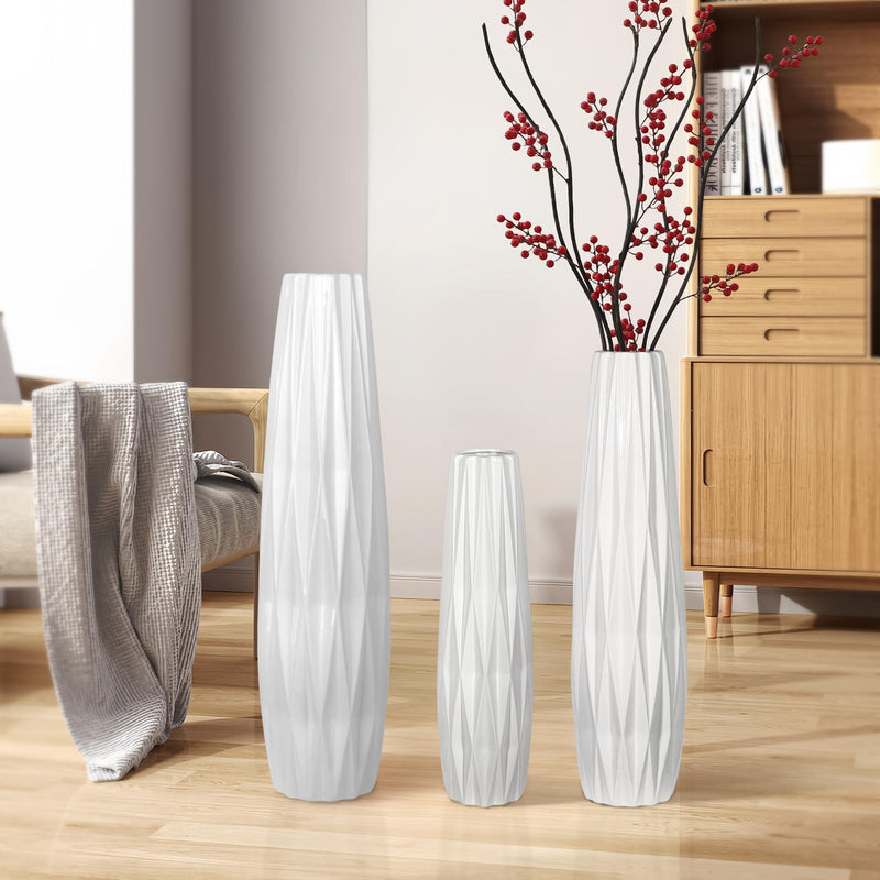 DJYY White Tall Floor Vase, 28" Ceramic Standing Flower Vase, Large Decorative for Living Room, Bedroom,Glossy Glaze,Wedding Gift