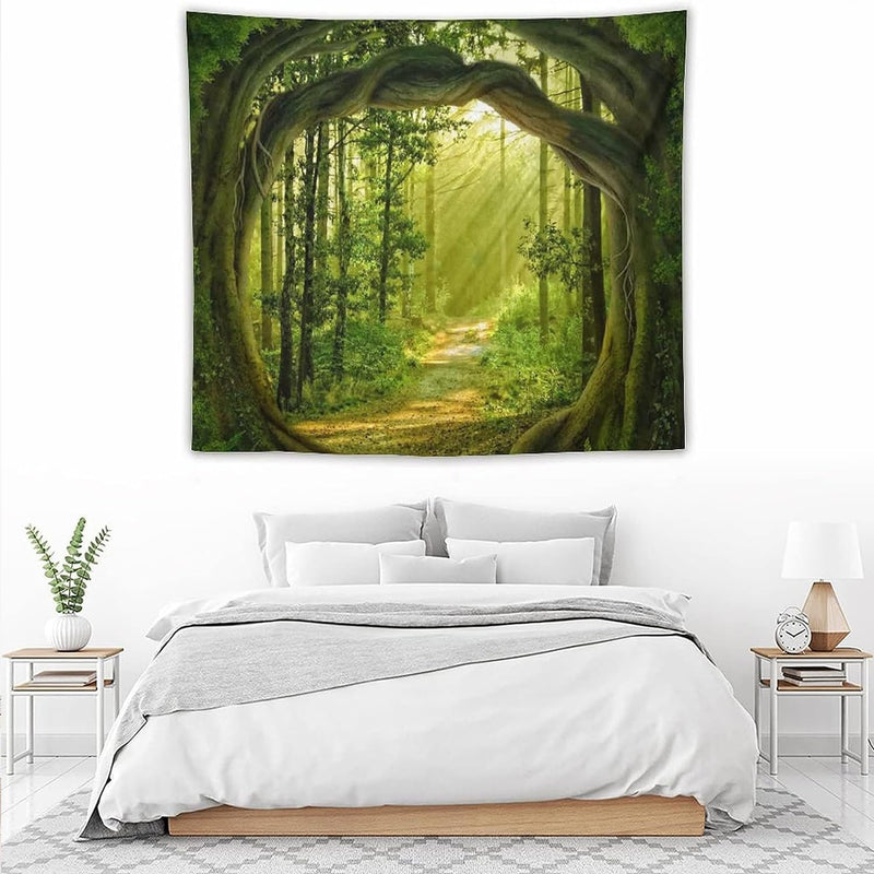 FENDROM Nature Flora Tapestry King Size background, Blue Sky White Cloud Village Small Town by European Pastoral Scenery, Wall Hanging for Bedroom Living room