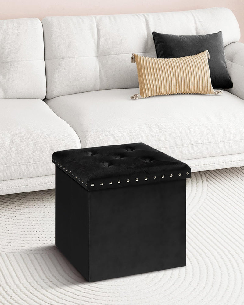 Bonlife Velvet Ottoman with Storage, Extra Large Storage Boxes with Lids, Folding Ottoman Bench Seat, Footstool for Living Room,110X40X40cm