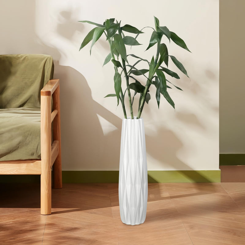 DJYY White Tall Floor Vase, 28" Ceramic Standing Flower Vase, Large Decorative for Living Room, Bedroom,Glossy Glaze,Wedding Gift