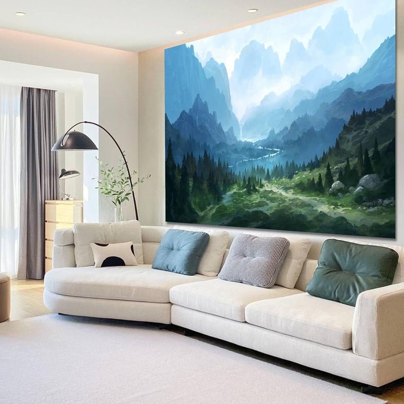 FENDROM Nature Flora Tapestry King Size background, Blue Sky White Cloud Village Small Town by European Pastoral Scenery, Wall Hanging for Bedroom Living room