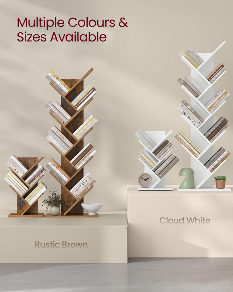 VASAGLE Tree Bookshelf, 5-Tier Floor Standing Bookcase, Space-Saving Corner Shelf, with Wooden Shelves for Bedroom, Living Room, Home Office, Rustic Brown LBC183X01