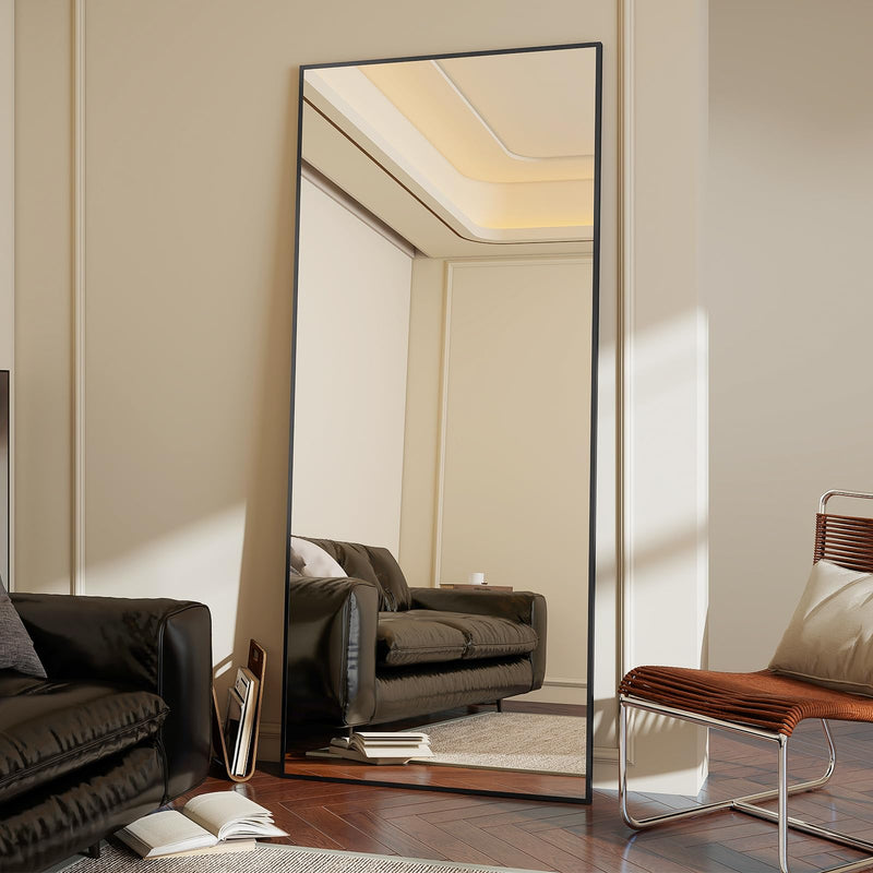Koonmi 53x163 cm Mirror Full Length - Minimalist Modern Full Body Floor Length Mirror - Standing, Hanging, Leaning for Living Room, Black