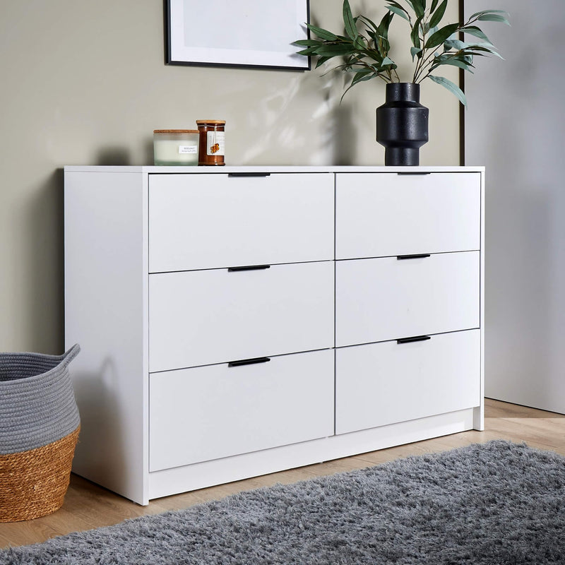 Home Source Bedroom Chest of Drawers Clothing Storage Cabinet, 6 Drawers, Grey