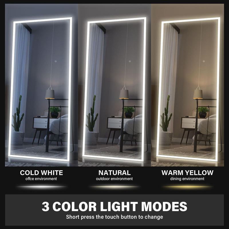 CASSILANDO Full Length Mirror165X60cm Arched Mirror, Black Floor Mirror with Standing Full Body Mirrors Hanging or Leaning Against Wall, for Cloakroom, Bedroom, Livingroom (Black)