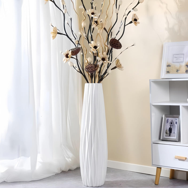 DJYY White Tall Floor Vase, 28" Ceramic Standing Flower Vase, Large Decorative for Living Room, Bedroom,Glossy Glaze,Wedding Gift