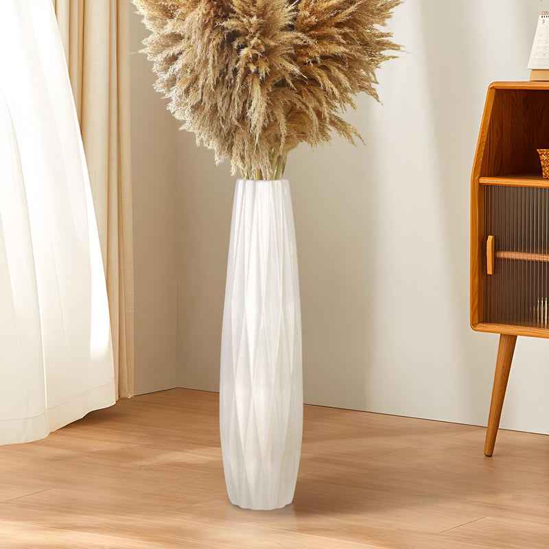 DJYY White Tall Floor Vase, 28" Ceramic Standing Flower Vase, Large Decorative for Living Room, Bedroom,Glossy Glaze,Wedding Gift