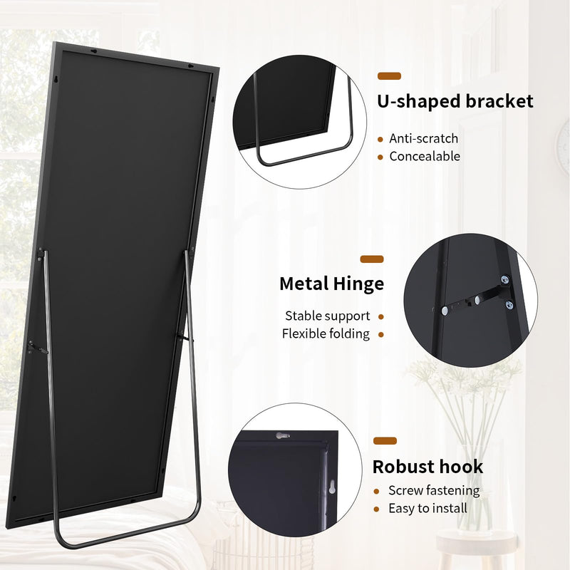 Koonmi 53x163 cm Mirror Full Length - Minimalist Modern Full Body Floor Length Mirror - Standing, Hanging, Leaning for Living Room, Black