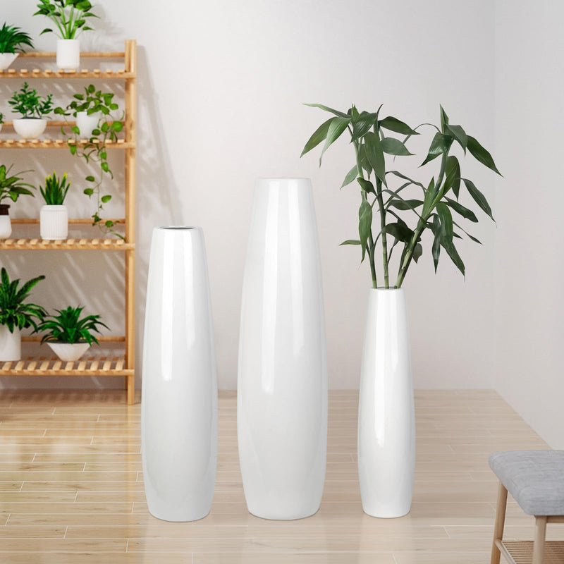 DJYY White Tall Floor Vase, 28" Ceramic Standing Flower Vase, Large Decorative for Living Room, Bedroom,Glossy Glaze,Wedding Gift
