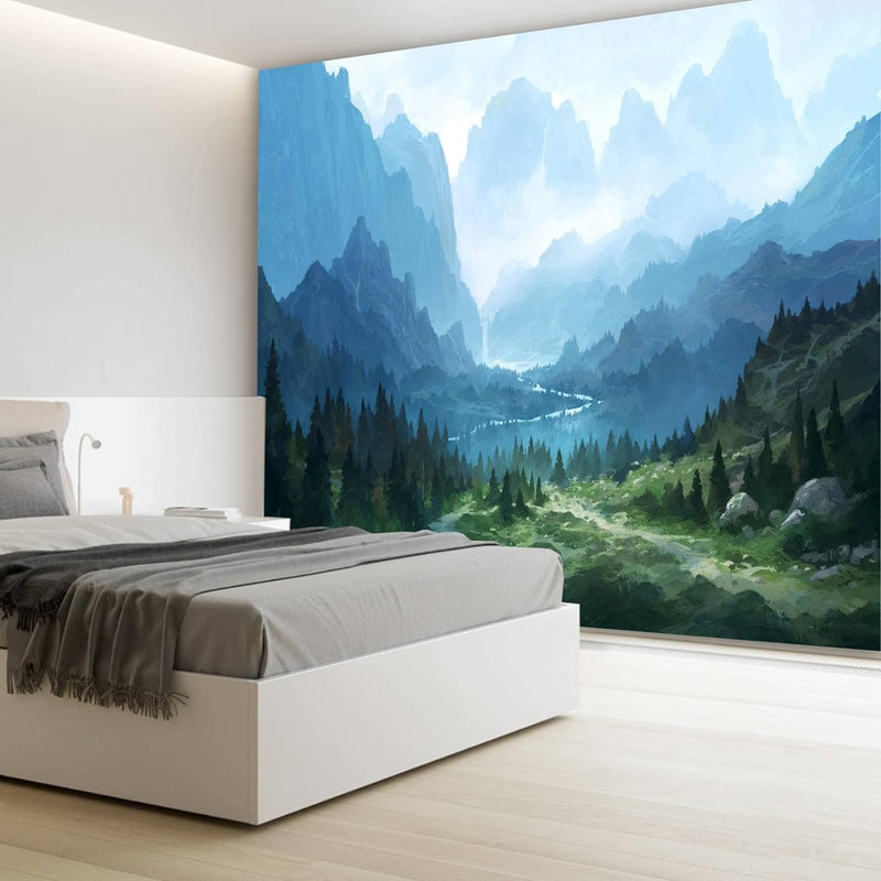 FENDROM Nature Flora Tapestry King Size background, Blue Sky White Cloud Village Small Town by European Pastoral Scenery, Wall Hanging for Bedroom Living room