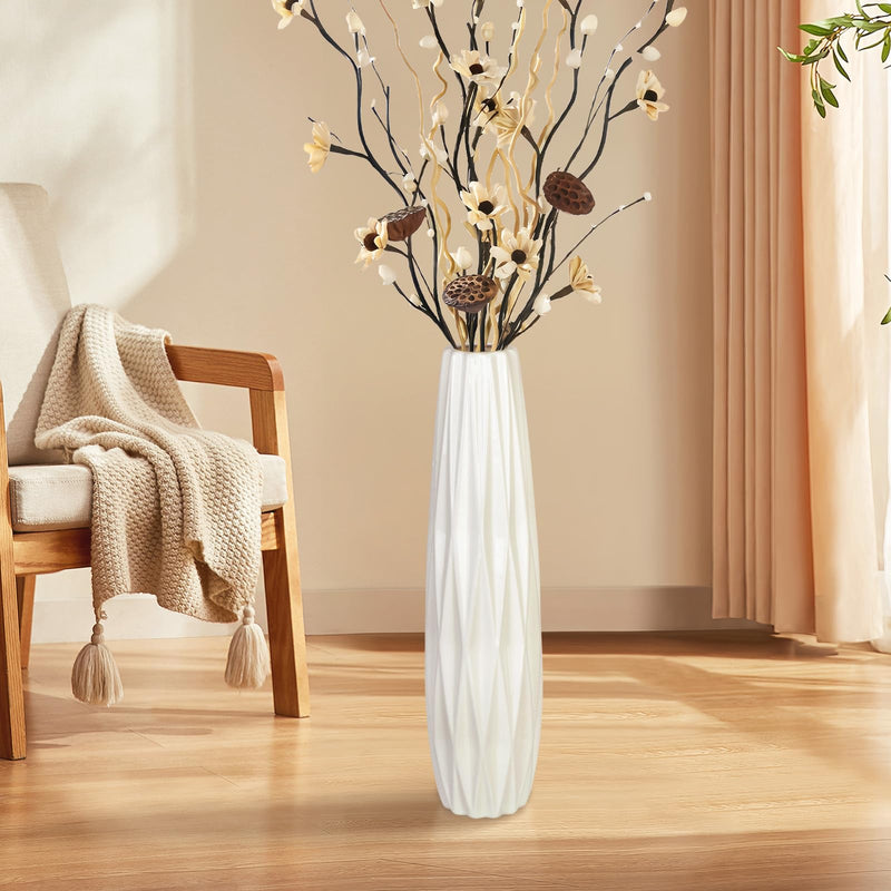 DJYY White Tall Floor Vase, 28" Ceramic Standing Flower Vase, Large Decorative for Living Room, Bedroom,Glossy Glaze,Wedding Gift