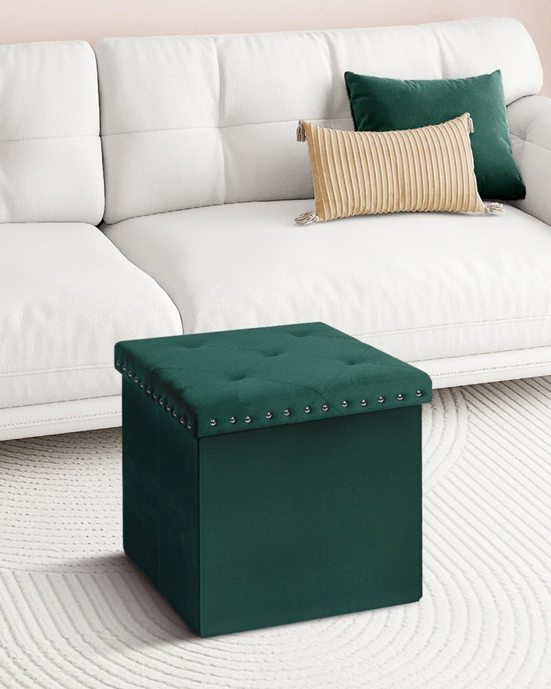 Bonlife Velvet Ottoman with Storage, Extra Large Storage Boxes with Lids, Folding Ottoman Bench Seat, Footstool for Living Room,110X40X40cm