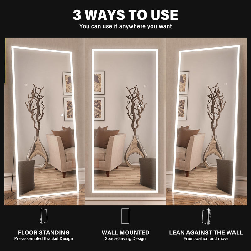 CASSILANDO Full Length Mirror165X60cm Arched Mirror, Black Floor Mirror with Standing Full Body Mirrors Hanging or Leaning Against Wall, for Cloakroom, Bedroom, Livingroom (Black)