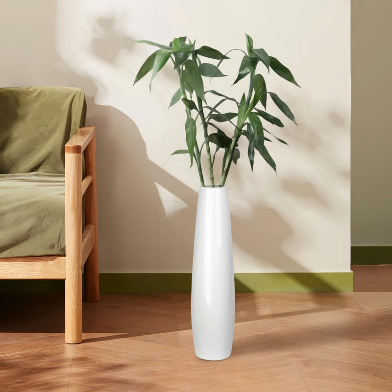 DJYY White Tall Floor Vase, 28" Ceramic Standing Flower Vase, Large Decorative for Living Room, Bedroom,Glossy Glaze,Wedding Gift