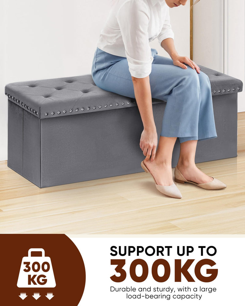 Bonlife Velvet Ottoman with Storage, Extra Large Storage Boxes with Lids, Folding Ottoman Bench Seat, Footstool for Living Room,110X40X40cm