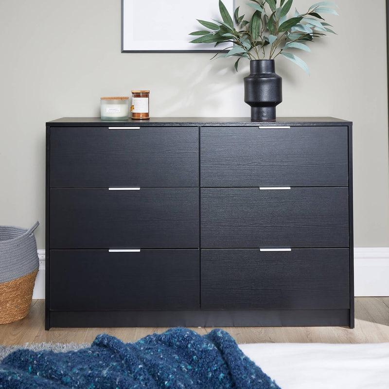 Home Source Bedroom Chest of Drawers Clothing Storage Cabinet, 6 Drawers, Grey