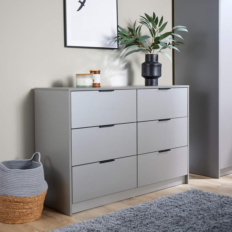Home Source Bedroom Chest of Drawers Clothing Storage Cabinet, 6 Drawers, Grey