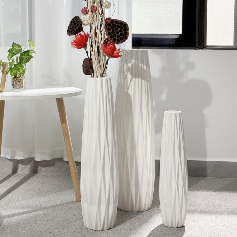 DJYY White Tall Floor Vase, 28" Ceramic Standing Flower Vase, Large Decorative for Living Room, Bedroom,Glossy Glaze,Wedding Gift
