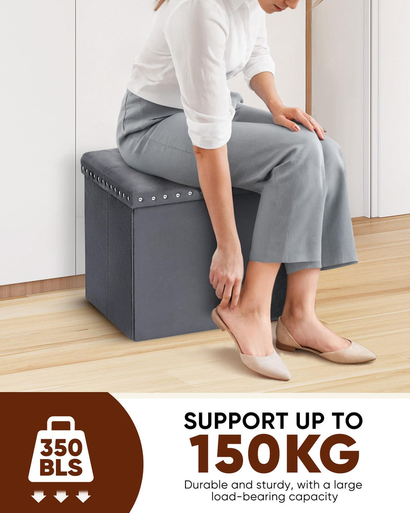 Bonlife Velvet Ottoman with Storage, Extra Large Storage Boxes with Lids, Folding Ottoman Bench Seat, Footstool for Living Room,110X40X40cm