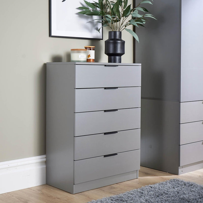 Home Source Bedroom Chest of Drawers Clothing Storage Cabinet, 6 Drawers, Grey