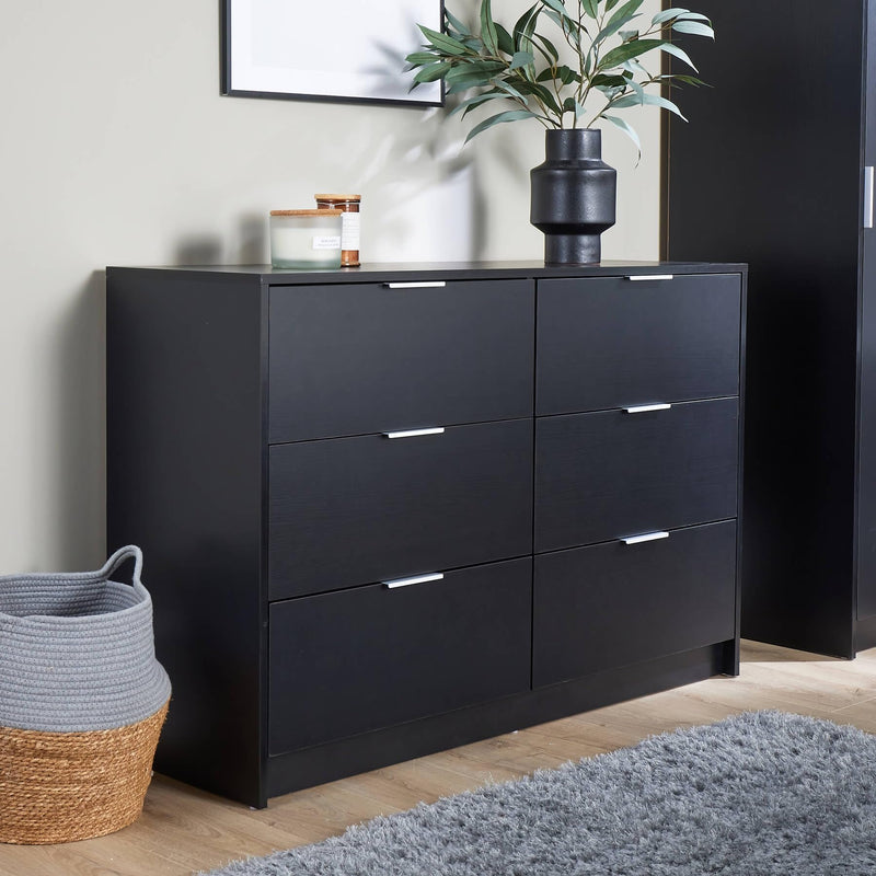 Home Source Bedroom Chest of Drawers Clothing Storage Cabinet, 6 Drawers, Grey