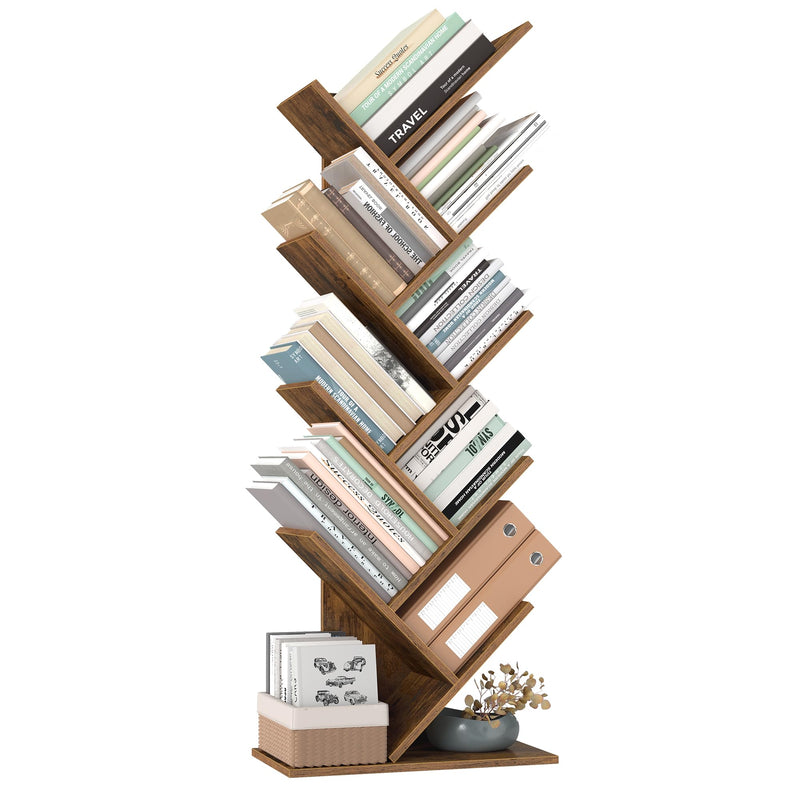 VASAGLE Tree Bookshelf, 5-Tier Floor Standing Bookcase, Space-Saving Corner Shelf, with Wooden Shelves for Bedroom, Living Room, Home Office, Rustic Brown LBC183X01