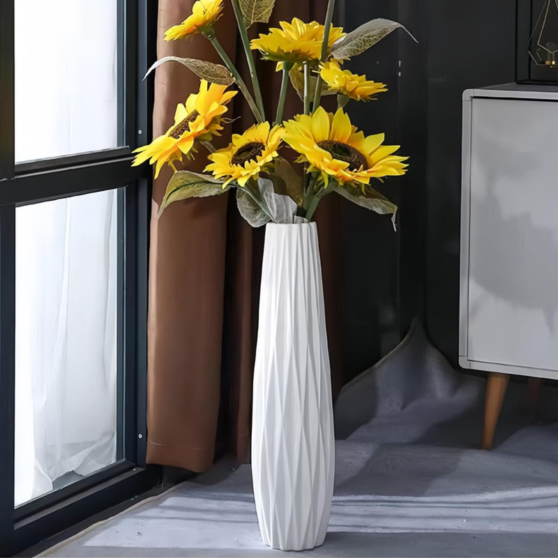 DJYY White Tall Floor Vase, 28" Ceramic Standing Flower Vase, Large Decorative for Living Room, Bedroom,Glossy Glaze,Wedding Gift