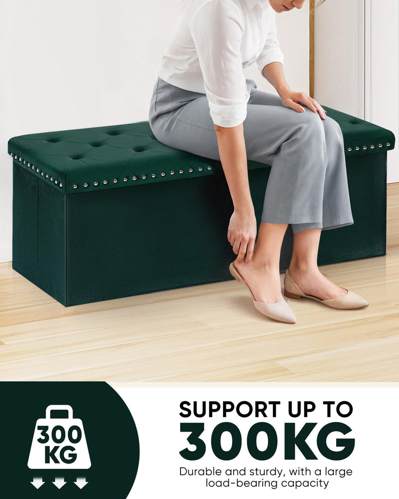 Bonlife Velvet Ottoman with Storage, Extra Large Storage Boxes with Lids, Folding Ottoman Bench Seat, Footstool for Living Room,110X40X40cm