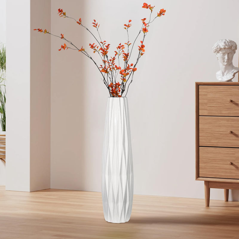 DJYY White Tall Floor Vase, 28" Ceramic Standing Flower Vase, Large Decorative for Living Room, Bedroom,Glossy Glaze,Wedding Gift