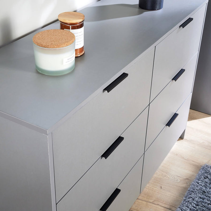 Home Source Bedroom Chest of Drawers Clothing Storage Cabinet, 6 Drawers, Grey