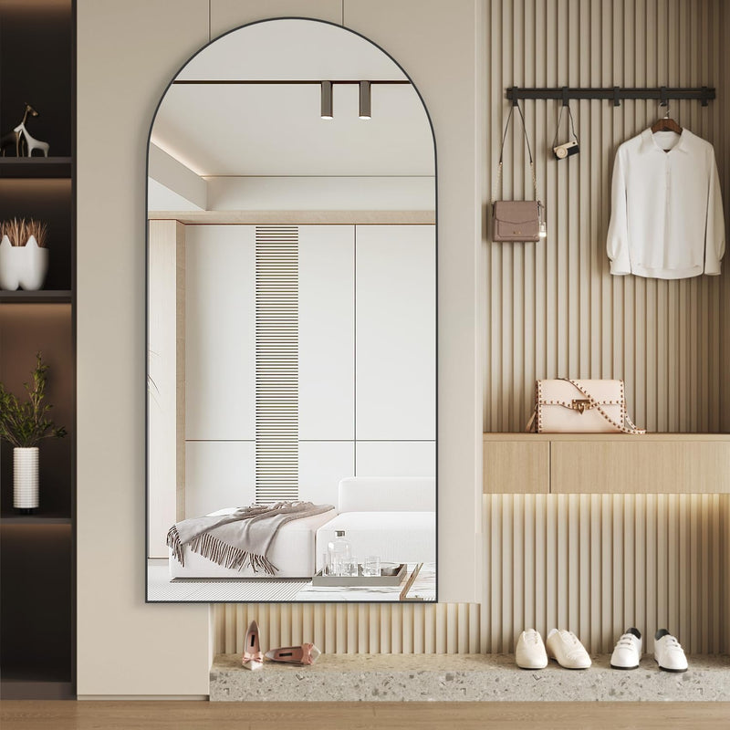 CASSILANDO Full Length Mirror165X60cm Arched Mirror, Black Floor Mirror with Standing Full Body Mirrors Hanging or Leaning Against Wall, for Cloakroom, Bedroom, Livingroom (Black)