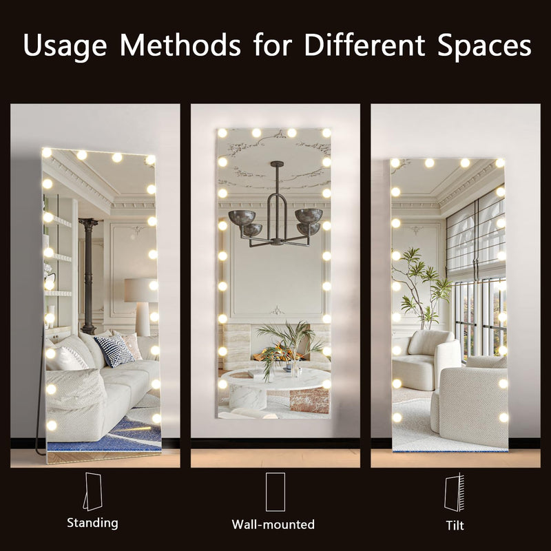 CASSILANDO Full Length Mirror165X60cm Arched Mirror, Black Floor Mirror with Standing Full Body Mirrors Hanging or Leaning Against Wall, for Cloakroom, Bedroom, Livingroom (Black)