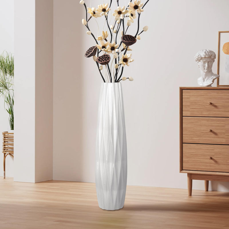 DJYY White Tall Floor Vase, 28" Ceramic Standing Flower Vase, Large Decorative for Living Room, Bedroom,Glossy Glaze,Wedding Gift