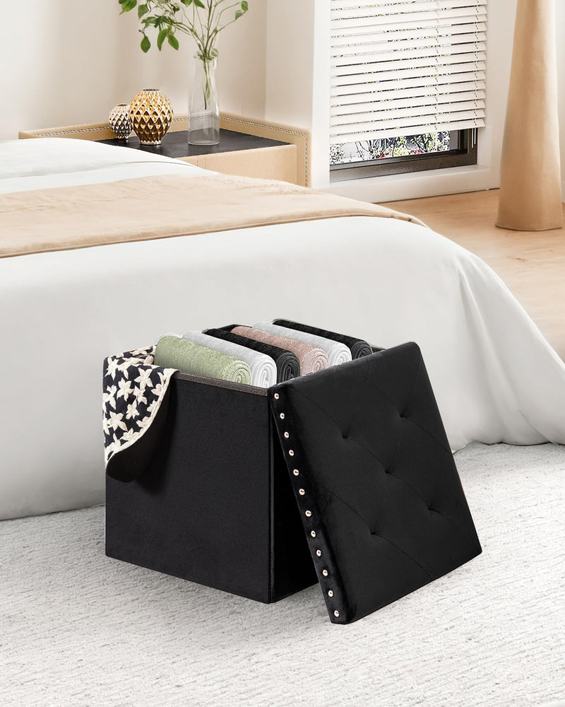 Bonlife Velvet Ottoman with Storage, Extra Large Storage Boxes with Lids, Folding Ottoman Bench Seat, Footstool for Living Room,110X40X40cm