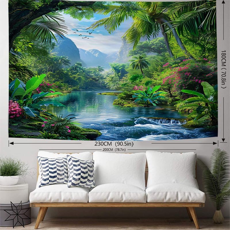 FENDROM Nature Flora Tapestry King Size background, Blue Sky White Cloud Village Small Town by European Pastoral Scenery, Wall Hanging for Bedroom Living room