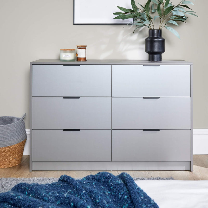 Home Source Bedroom Chest of Drawers Clothing Storage Cabinet, 6 Drawers, Grey