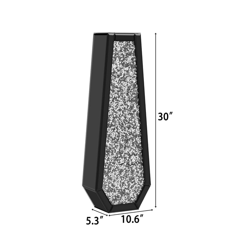SHYFOY Large Tall Floor Vase, 76cm Indoor Modern Tall Vases Silver with Crystal Diamond and Mirror Design for Living Room Floor Decoration, Black