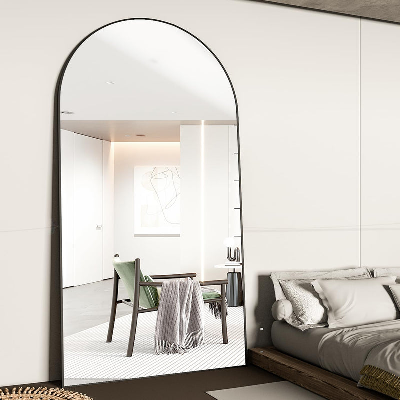 CASSILANDO Full Length Mirror165X60cm Arched Mirror, Black Floor Mirror with Standing Full Body Mirrors Hanging or Leaning Against Wall, for Cloakroom, Bedroom, Livingroom (Black)