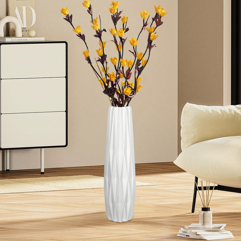DJYY White Tall Floor Vase, 28" Ceramic Standing Flower Vase, Large Decorative for Living Room, Bedroom,Glossy Glaze,Wedding Gift