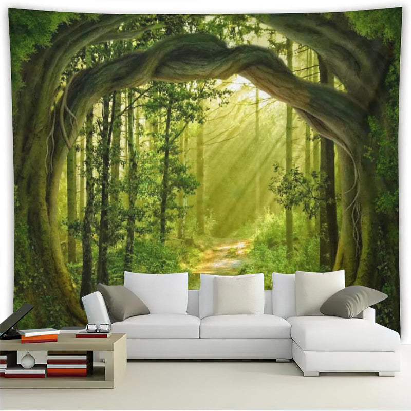 FENDROM Nature Flora Tapestry King Size background, Blue Sky White Cloud Village Small Town by European Pastoral Scenery, Wall Hanging for Bedroom Living room