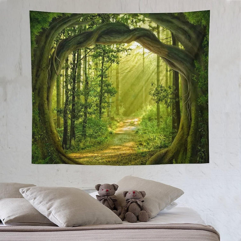 FENDROM Nature Flora Tapestry King Size background, Blue Sky White Cloud Village Small Town by European Pastoral Scenery, Wall Hanging for Bedroom Living room