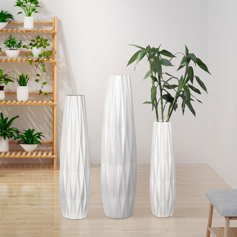 DJYY White Tall Floor Vase, 28" Ceramic Standing Flower Vase, Large Decorative for Living Room, Bedroom,Glossy Glaze,Wedding Gift