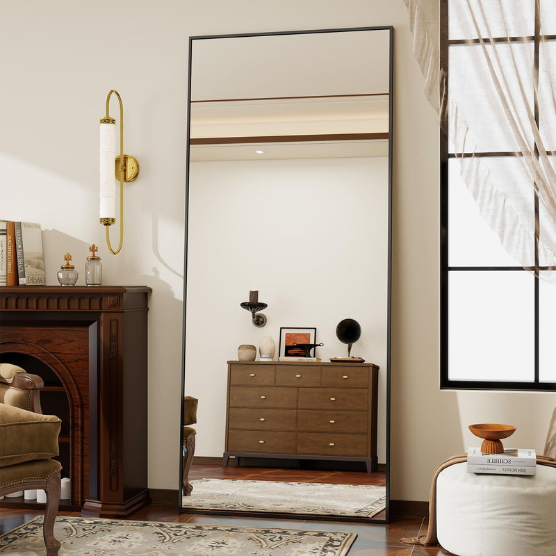 Koonmi 53x163 cm Mirror Full Length - Minimalist Modern Full Body Floor Length Mirror - Standing, Hanging, Leaning for Living Room, Black