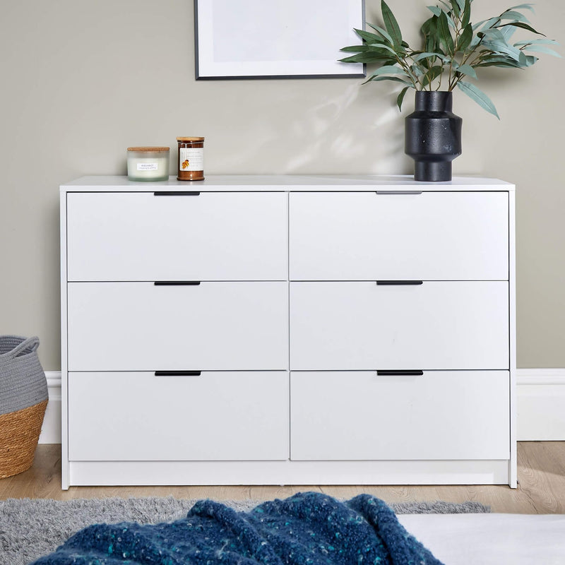 Home Source Bedroom Chest of Drawers Clothing Storage Cabinet, 6 Drawers, Grey