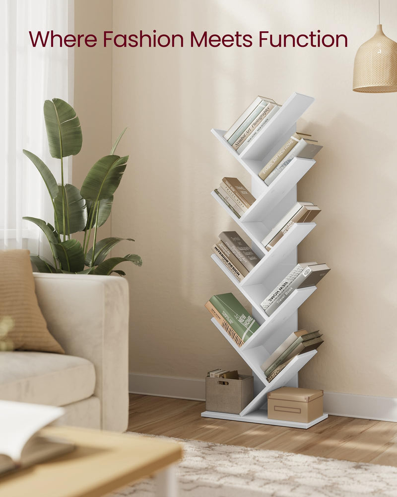 VASAGLE Tree Bookshelf, 5-Tier Floor Standing Bookcase, Space-Saving Corner Shelf, with Wooden Shelves for Bedroom, Living Room, Home Office, Rustic Brown LBC183X01